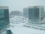 Snow falling: View from hotel room