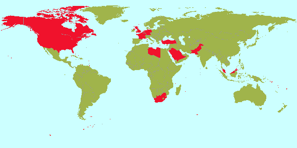 Belgium, Canada, France, Germany, Libya, Malaysia, Netherlands, Pakistan, Saudi Arabia, South Africa, Turkey, UK, US